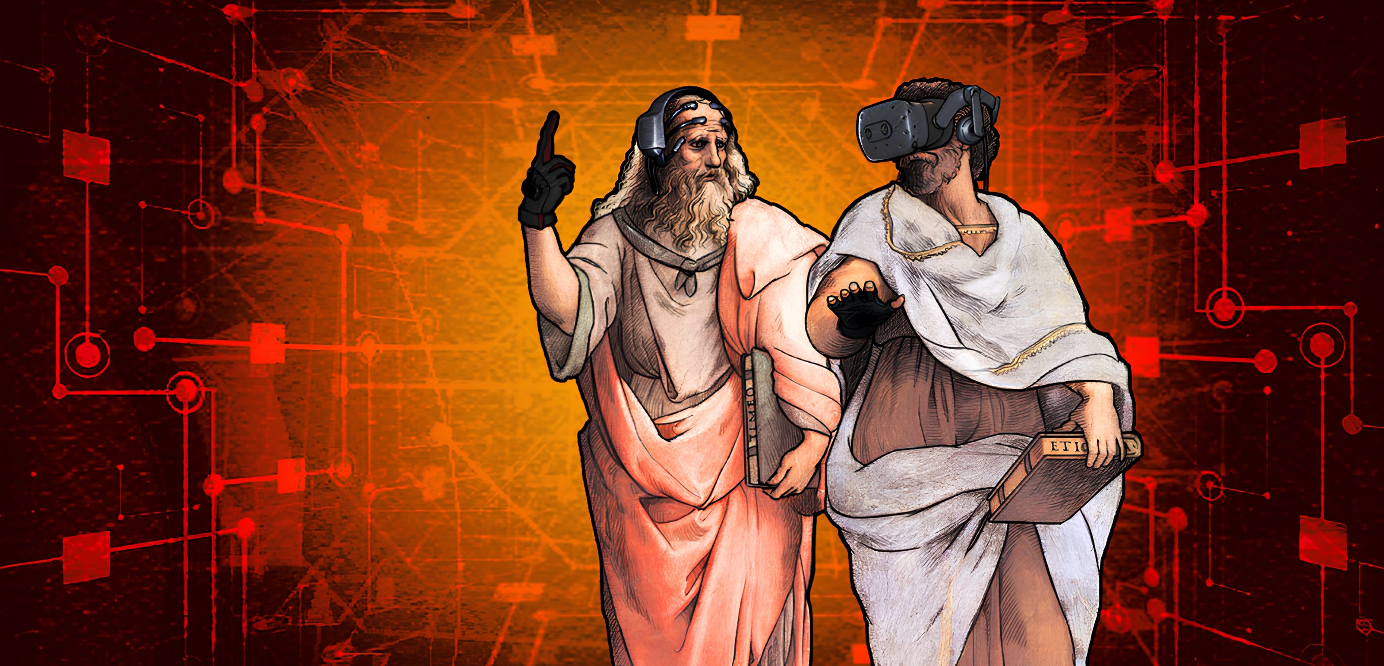 Visual composition joining classical culture and videogame imagery